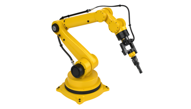 Bright yellow robot with black handle, a futuristic icon of automation yellow
