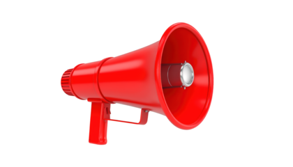 Red megaphone on black background, a powerful symbol of communication and announcement
