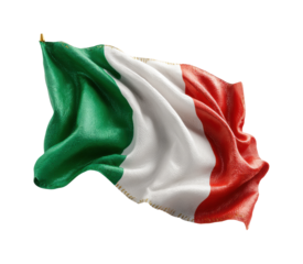 Italian flag waving in the wind flag italy vibrant colors isolated on transparent background, png
