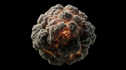 Dramatic explosion cloud with a fiery core on black background illustration