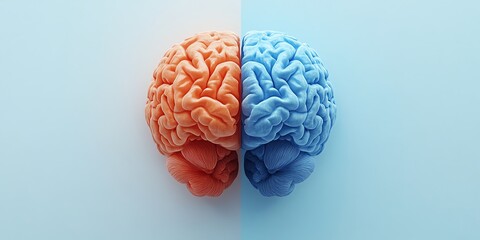 Illustration of the human brain, comparing the right creative and left logical hemispheres, education, science, and medicine concept, highresolution, modern design