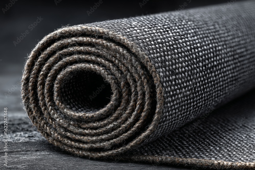Aufkleber fabric roll displays rich texture and color in a close-up view on a dark surface during daylight hou