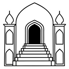 Islamic Gate with Steps Inside - Clean Line Art