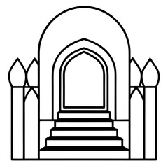 Islamic Gate with Steps Inside - Clean Line Art