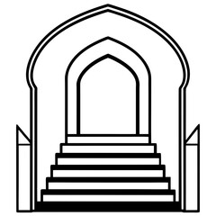 Islamic Gate with Steps Inside - Clean Line Art
