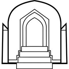 Islamic Gate with Steps Inside - Clean Line Art