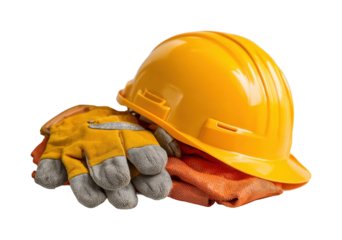 Safety gear preparation for construction workers job site equipment view isolated on transparent background, png