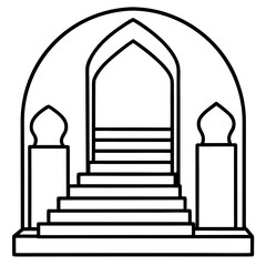 Islamic Gate with Steps Inside - Clean Line Art