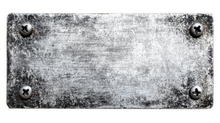 Rustic metal sign with screws on a transparent background