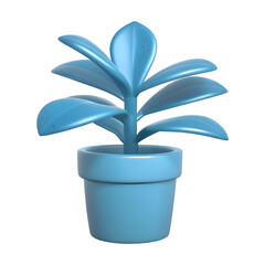 3D Blue Potted Plant Icon Isolated on Black Background.