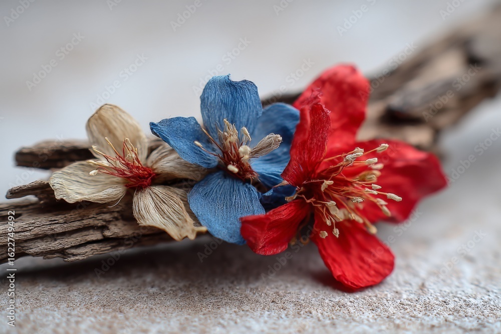 Poster unique dried flowers arranged on rustic wood create a charming decorative element for any space