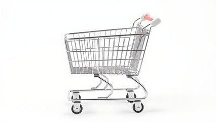 Empty metal shopping cart isolated on a plain background.