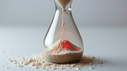 Translucent hourglass with memories as sand, some grains glowing red to signify cognitive health concerns.