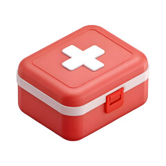 3D Medical First Aid Kit Box – Closed Emergency Case with Red Cross on White Background.