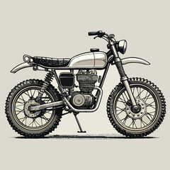 Fototapeta premium Detailed vintage dirt bike illustration in crosshatch style
