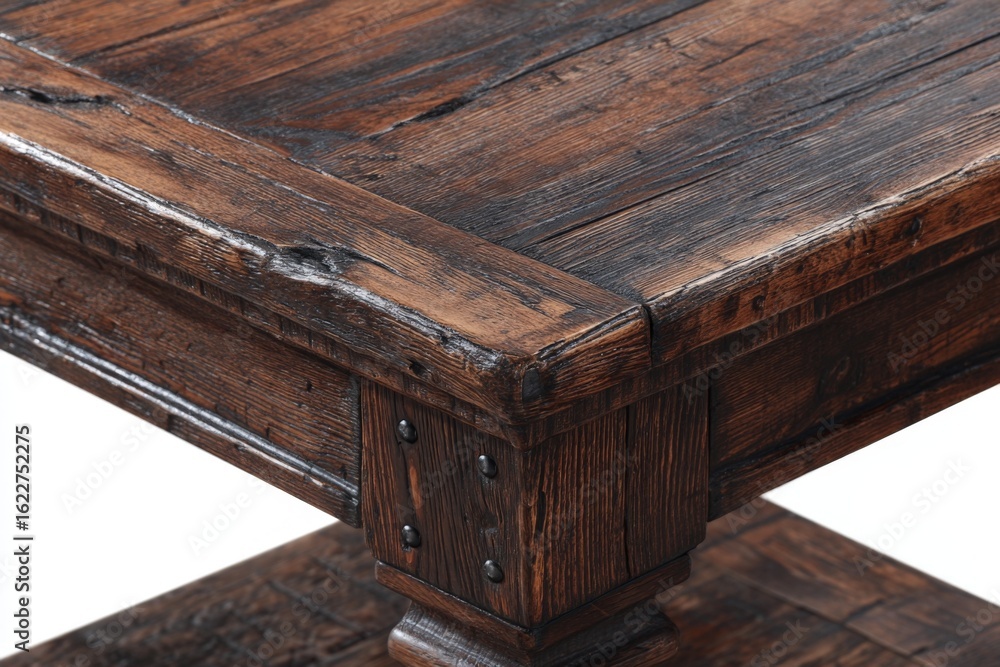 Poster rustic wooden table with intricate grain and structure displayed in natural light