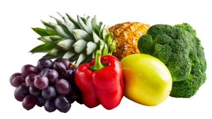 Fresh fruits and veggies on a clear background
