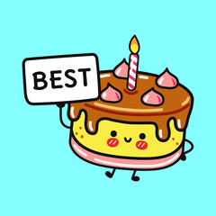 A charming cartoon cake holds a "best" sign, perfect for a celebration.