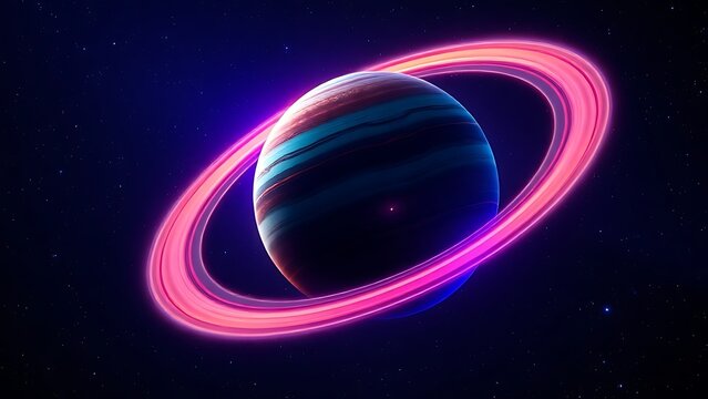 A colorful planet with glowing rings floating in deep space, evoking cosmic wonder and mystery.