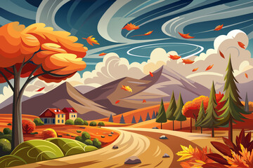 vector of Wind and storms in the autumn season have created a beautiful and pleasant scene.