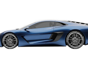 Obraz premium Sleek blue sports car side view isolated on transparent background