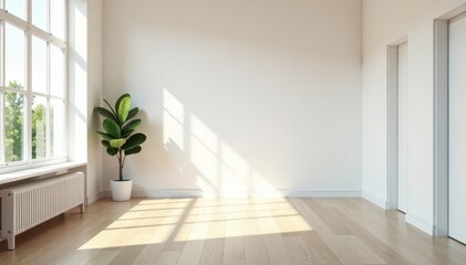 Bright, airy white wood office hall, blank wall , architecture, blank