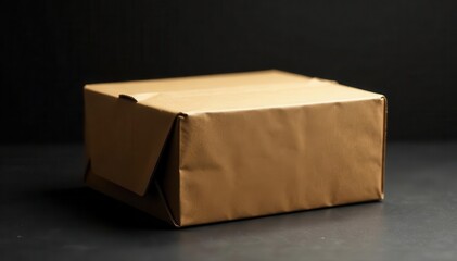 Dark brown box, creased corners, light filtering, crease, cardboard