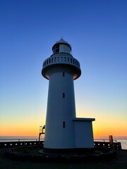 Golden sunset over Osezaki Lighthouse, Fukue Island, Goto Islands, Nagasaki, Japan &ndash; dramatic seascape and ocean cliffs with tranquil light on a remote headland.