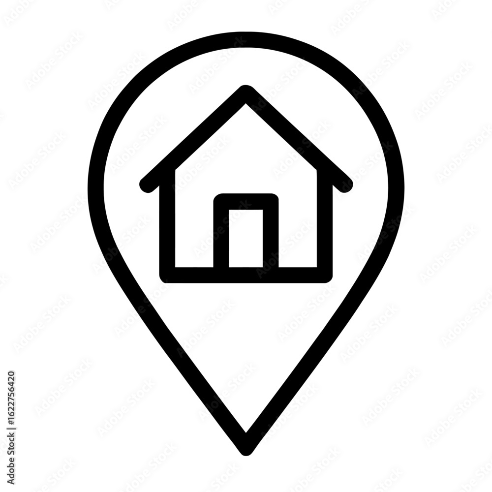 Poster simple black outline home location pin icon vector - house symbol for address and navigation