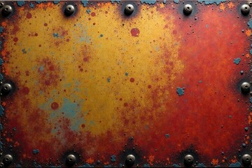 Weathered metal sheet with rivets, grunge texture, copy space, material, dark, rusty