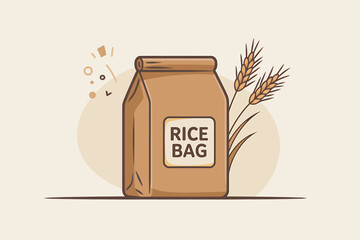 Illustration of a brown rice bag with wheat ears healthy food and agricultural product concept for web and print materials