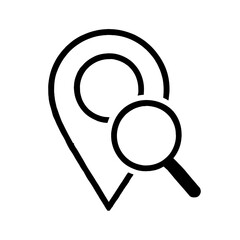 Vector Icon of Magnifying Glass on Map Pin for Location Search and Navigation - Find Address and GPS