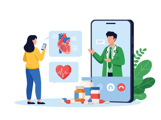 A woman consults a cardiologist online via a smartphone video call about her heart health.