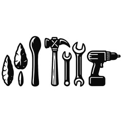Minimalist Vector Icon of the Evolution of Tools