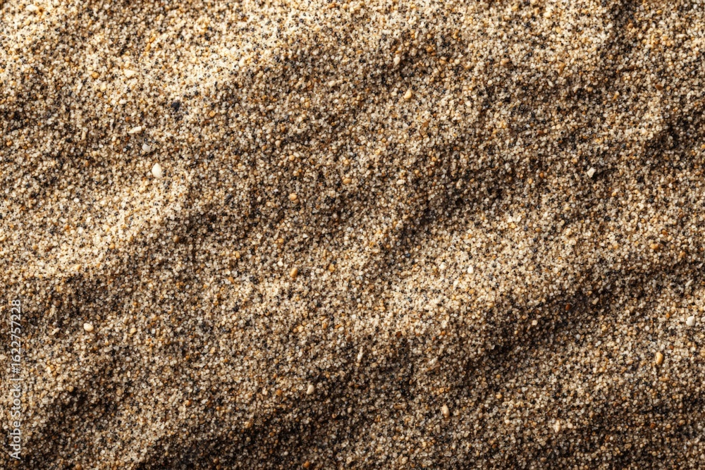 Poster close-up view of fine sand showing intricate textures and patterns at the beach during midday