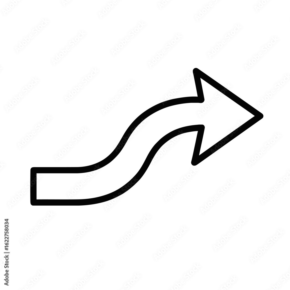 Poster simple wavy arrow icon vector - black outline directional symbol for navigation and movement