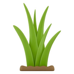 3D Cartoon Grass Plant Icon Isolated on Black Background.