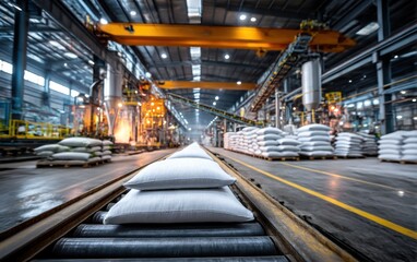 Fototapeta premium Industrial plant, conveyor belt, bags of material