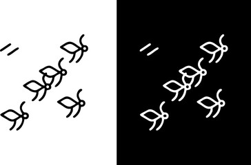 Minimalist vector art of flying insects on black and white background design