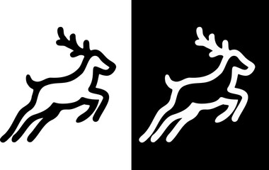 Stylized deer illustration in black and white with jumping deer silhouette
