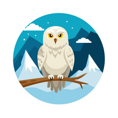 Illustration Of A Snowy Owl Perched On A Branch
