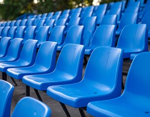 Naklejka premium Rows of empty blue stadium seats