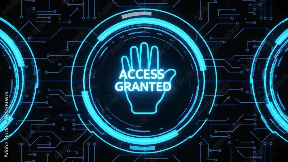 Poster access granted animated graphic on circuit board background