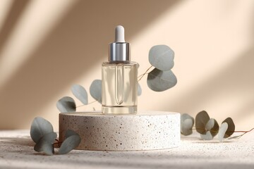 Elegant Serum Bottle with Eucalyptus Leaves