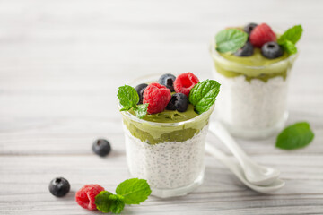 Chia Plant Milk Pudding with Pistachio Butter and Berries