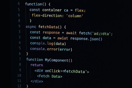 Close up of computer code on a dark background with colorful syntax highlighting