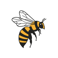 Stylized Bee in Flight with Detailed Wings and Striped Abdomen.