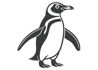 Naklejka premium Stylized Silhouette of a Magellanic Penguin Standing with Wings Outstretched on a White Background bird