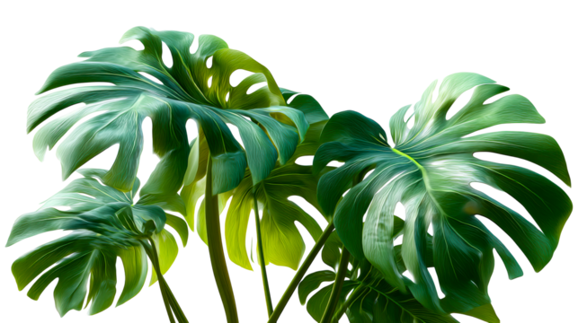 Lush green monstera leaves on transparent background for design use