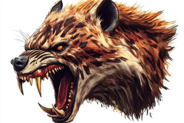 Fierce Hyena Head Roaring With Bared Teeth